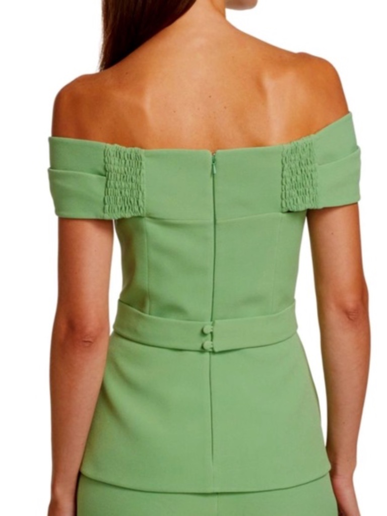 Safiyaa Mabel-Off-The-Shoulder Apple Green Peplum Top. New With Tags — image 4 of 8